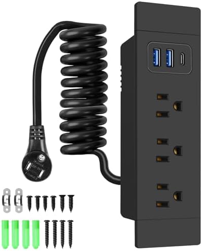 Compact Drawer Charging Hub with USB-C, USB-A & AC Outlets – 5 FT Flexible Power Cord, UL Listed Surge Protector for Neat Installation – Fast Charge Your Devices in Style and Safety