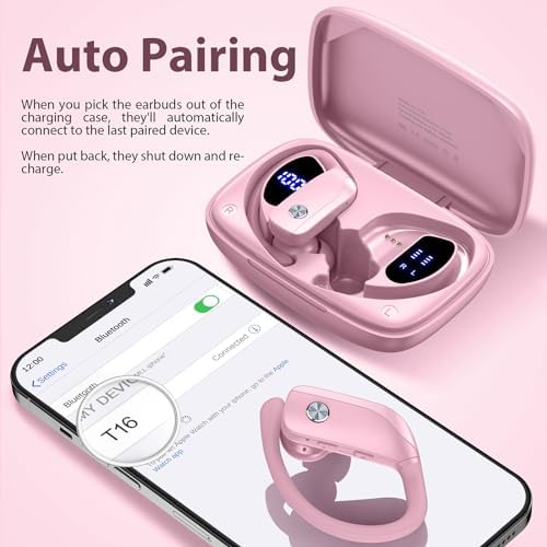BMANI Bluetooth Wireless Earbuds – 48-Hour Playback Sport Headphones with LED Battery Display, Over-Ear Design & Secure Earhooks, Perfect for Active Lifestyles and Hands-Free Calls, Enhanced Compatibility for Seamless Device Pairing – Ideal for Workouts and Daily Commutes
