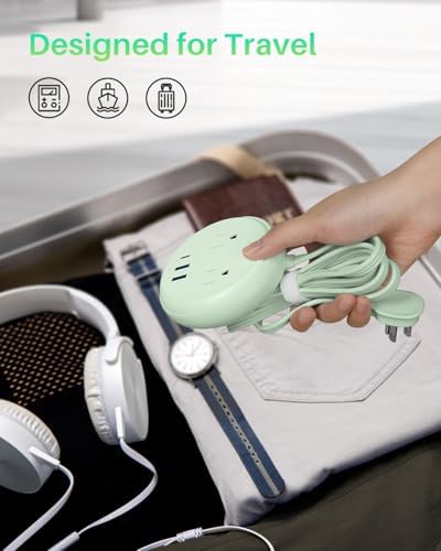 KOOSLA Compact Flat Plug Power Strip with USB C Ports – 2 AC Outlets & 3 Fast-Charging USB Ports for Ultimate Travel Convenience – 1250 W Capacity, 5 ft Cord – Ideal for Cruise Ships, Dorms, Homes, & Offices – Lightweight, Space-Saving Design for Multi-Device Charging