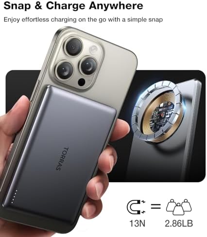 Ultra-Slim TORRAS 10,000 m Ah Power Bank with Built-in USB-C Cable – Lightweight Portable Charger for i Phone 16/15 & Samsung S24 Ultra, 22.5 W Fast Charging, Durable Design for Travel and Outdoor Use – Glacier Grey, Enhanced Safety & Dual Device Charging