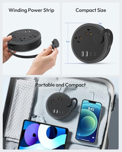 Stylish NTONPOWER Purple Extension Cord with 3 AC Outlets & 4 USB Ports (2 USB-C) – 4 FT Flat Power Strip for Kawaii Dorm & Office Decor – Compact, Versatile Charging Station for Modern Workspaces