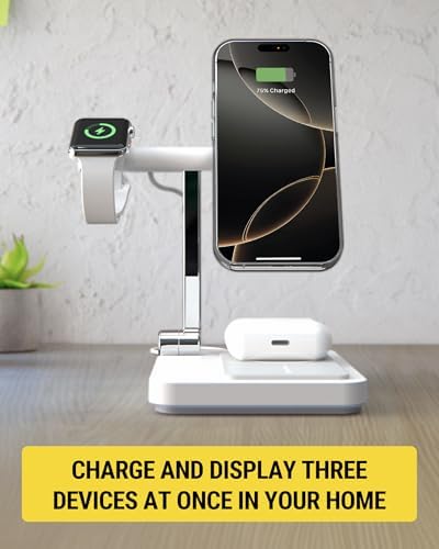 Scosche MSQFG2 N1 WT Magic Mount Travel 2-in-1 Magnetic Wireless Charging Station – Sleek Fast Charger for i Phone 12/13/14/15/16 Pro Max & Air Pods, Compact Foldable Design for Ultimate Portability and Enhanced Mag Safe Compatibility, White
