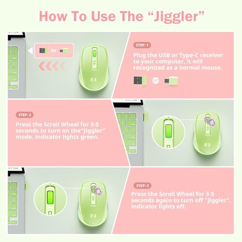 Illuminate Your Workspace with the seenda Light-Up Wireless Mouse Featuring Built-In Jiggler – USB-C & USB Receiver for Mac Book, i Pad, and Windows Devices – Ergonomic Design for Enhanced Comfort and Productivity