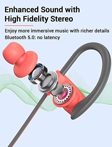 Stiive Bluetooth Sports Earbuds – IPX7 Waterproof Wireless Headphones with Noise Cancelling Mic, 16-Hour Playtime for Gym & Running – Stylish Red & Purple Design, Optimal Comfort for Active Lifestyles
