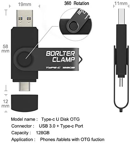 128 GB USB Type-C Flash Drive by Borlter Clamp – Dual Port Memory Stick for Fast Data Transfer with USB 3.0 Compatibility for Android Smartphones, Tablets, and Computers – Perfect for Samsung Galaxy S10/S9/Note 9, LG, and Huawei Devices – Reliable Storage Solution for Photos, Videos, and Documents