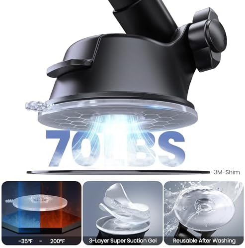 Universal 360° Adjustable Car Phone Holder with Telescopic Arm – Secure Suction Cup Mount for Dashboard and Windshield, Perfect for All Smartphones (4.8-7″) – Hands-Free Navigation and Enhanced Safety Drive Solution