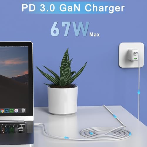 67 W Ga N Fast Charger Block – 3-Port USB C Wall Charger for Mac Book Pro/Air, i Phone 15/14, Galaxy & Pixel – Compact, High-Speed Power Adapter for Home, Office, and Travel – Ultimate Device Compatibility & Efficiency