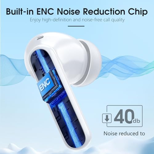 Unleash Superior Audio Performance with Sea Blue Wireless Earbuds – Featuring Bluetooth 5.3 for Rapid Connection, 40-Hour Endurance, Deep Bass Enhancement, and Noise Cancelling Technology – IP7 Waterproof for All-Weather Use with i Phone & Android Compatibility
