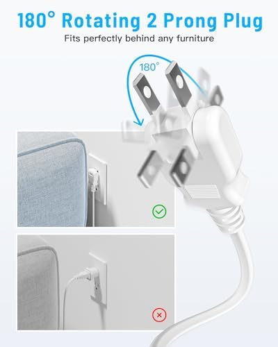 Yozisital PD 20 W 2 Prong Power Strip with 10 FT Extension Cord – 6 Outlets & 4 USB Ports (2 USB-C) for Rapid Charging, 180° Rotating Plug, Surge Protection – Perfect Solution for Older Homes with Limited Outlets