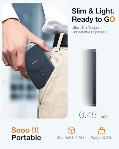 TORRAS Magnetic 10000 m Ah Portable Power Bank – Ultra-Slim Wireless Charger for i Phone with Fast Charging & Integrated O-Stand, Compatible with Mag Safe, 16 Pro Max, Pro, 15, 14, 13, 12 – Essential Travel Companion for Effortless Connectivity