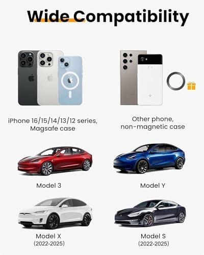 2025 Tesla Model Y Juniper Mag Safe Phone Mount – Ultimate Strong Magnet & 3 M Adhesive Holder for Model Y/3/X/S – Unmatched Compatibility with All i Phone Models – Elevate Your Driving Experience with Secure, Stylish Navigation Accessory