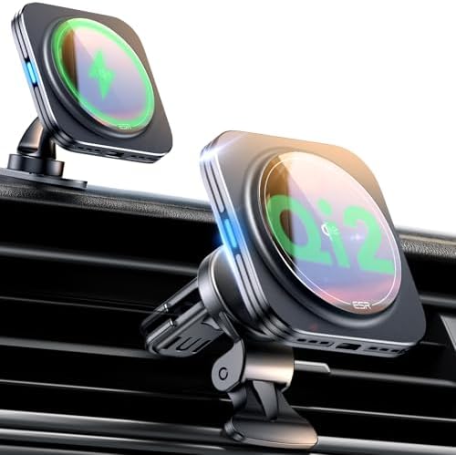 ESR Qi2 15 W Magnetic Car Charger Mount – Premium Fast Charging Solution for i Phone 16/15/14/13/12 & Galaxy S25 – Secure Magnetic Holder for Effortless Access – Versatile Air Vent/Dashboard Design – Sleek Black Finish for Modern Vehicles – Enhance Your Driving Experience with Reliable Qi2 Certification
