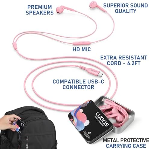 LUDOS FEROX USB-C Earbuds – Premium Wired Headphones for i Phone 16 & Samsung Galaxy Series, Featuring Exceptional Audio Clarity & Deep Bass, Ergonomically Designed for All-Day Comfort, Tangle-Free Cable for Streamlined Use, Supported by an Impressive 5-Year Warranty, Eye-Catching Vibrant Green Finish – Elevate Your Sound Experience for Music Lovers and Gamers Alike
