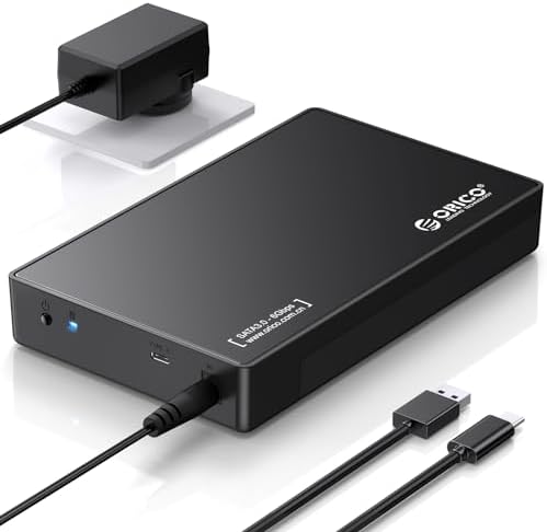 ORICO USB 3.0 External Hard Drive Enclosure for 3.5/2.5 Inch SATA Drives – Effortless Tool-Free Setup, 20 TB Capacity, UASP Acceleration for Superior Data Transfer Speeds, and Reliable 12 V/2 A Power Supply – Ideal Solution for Expanding Storage and Secure Data Transfers