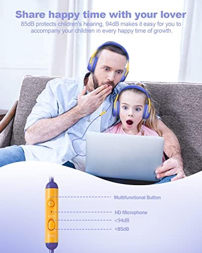 Premium Volume-Limiting Kids Wired Headphones with Microphone – Ultimate Hearing Protection at 85/94 d B – Foldable On-Ear Design for Effortless Travel – Perfect for Learning, Gaming, and Entertainment – Universal 3.5 mm Compatibility for All Devices