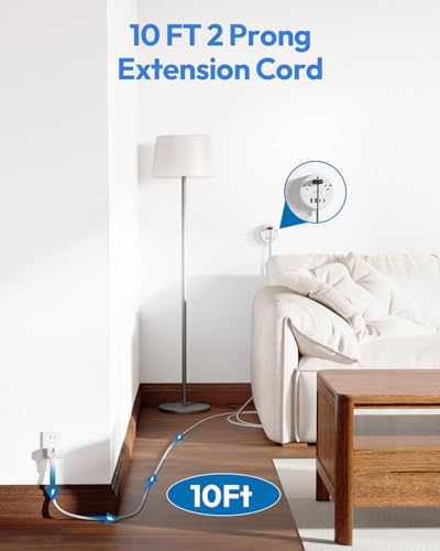 NTONPOWER 10 FT 2 Prong to 3 Prong Power Strip with 4 USB Ports – Wall-Mountable Non-Grounded Outlet Adapter for Enhanced Device Charging and Flexible Placement in Older Homes – 180° Non-Polarized Design for Maximum Convenience and Safety