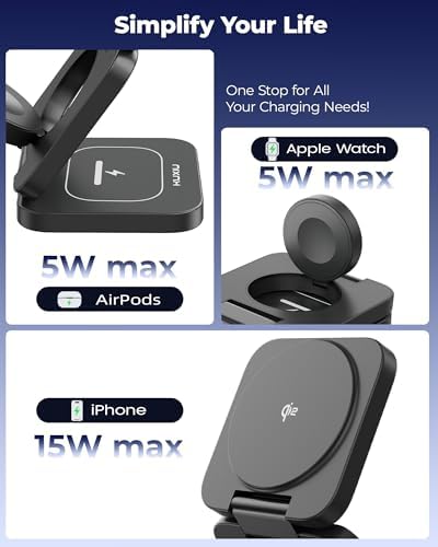 X55 Q 3-in-1 Magnetic Wireless Charging Station – 15 W Qi2 Fast Charger for i Phone 12-16, 5 W Apple Watch & Air Pods Pro Compatibility, Foldable Design with 45 W Adapter for Ultimate Portability and Efficiency – Elevate Your Charging Experience Today
