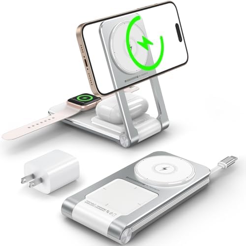 3-in-1 Magnetic Wireless Charging Station – Foldable Design with Retractable Cable for i Phone 16/15/14/13/12, Apple Watch & Air Pods – High-Speed 15 W Charging with 20 W Adapter – Portable & Durable Travel Companion – Smart Safety Features for Optimal Battery Life – Perfect Gift for Tech Enthusiasts