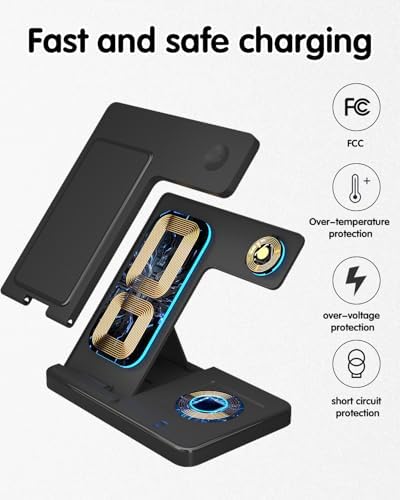 Tri-Device Wireless Charging Station: Fast 3-in-1 Dock for i Phone 16, 15, 14, 13, 12, Apple Watch & Air Pods – Streamlined Convenience with Smart Charging Technology and Stylish Design