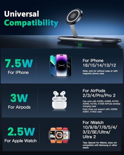Ultimate 3-in-1 Magnetic Charging Station for Apple Devices – Fast, Foldable Dock for i Phone 12-16, Apple Watch, and Air Pods (Black) – Streamline Your Charging Experience with Enhanced Speed and Safety Features