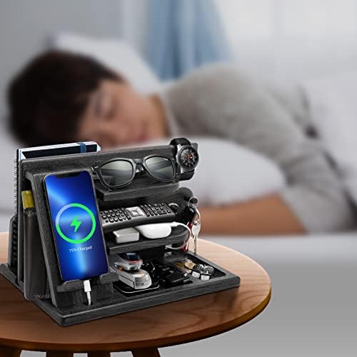 Gifts for Men, Wood Phone Docking Station, Mens Gifts for Birthday Gifts for Men or Gifts for Dad Fathers Day, Desk Workspace Organizer Nightstand Organizer Key for Wallet & Watch Holder – Enhanced Compatibility and Speed