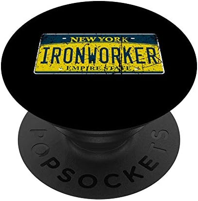 Union Ironworker New York NY license plate labor graphic PopSockets PopGrip: Swappable Grip for Phones & Tablets – Enhanced Compatibility and Speed