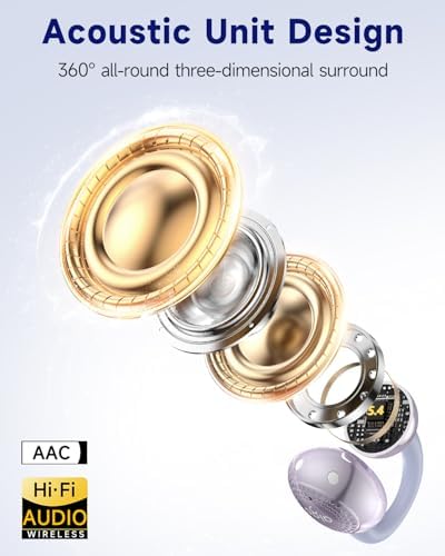 aigo CA05 Open Ear Bluetooth 5.4 Earbuds – Waterproof Wireless Headphones with Clip-On Design, 50 Hours Playtime & Noise Reduction for i Phone, Android, and Laptop – Perfect for Active Lifestyles & Clear Conversations in Vibrant Purple
