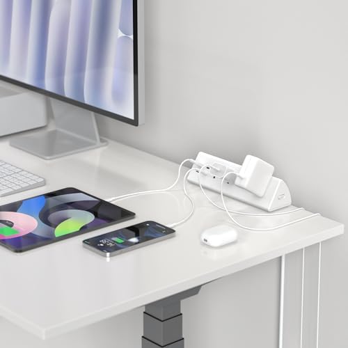 Ultimate Desk Clamp Power Strip with USB C – 4 AC Outlets & 4 Fast Charging USB Ports – 14 AWG Cord for Optimal Power – Secure Edge Mount Design Fits 1.96″ Tablets – Sleek Black Finish – Ideal Office & Nightstand Solution for Enhanced Productivity