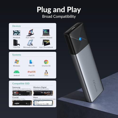 High-Speed M.2 NVMe SSD Enclosure – Tool-Free USB 3.2 Type-C Adapter for 2230/2242/2260/2280 SSDs | 10 Gbps Data Transfer with UASP & TRIM Support | Sleek Grey Design for Enhanced Portability and Compatibility