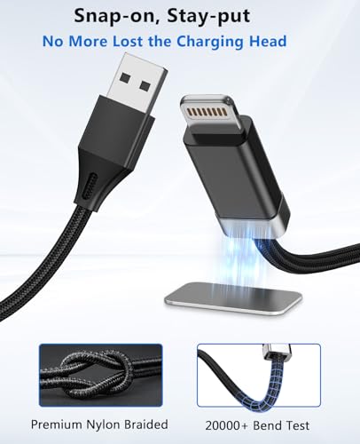 Magnetic Keeper USB A to Lightning Cable – 5 ft Braided Fast Charging Cord for i Phone 14/13/12/11 – Enhanced Anti-Drop Design and Efficient Cable Management for Optimal Performance and Durability