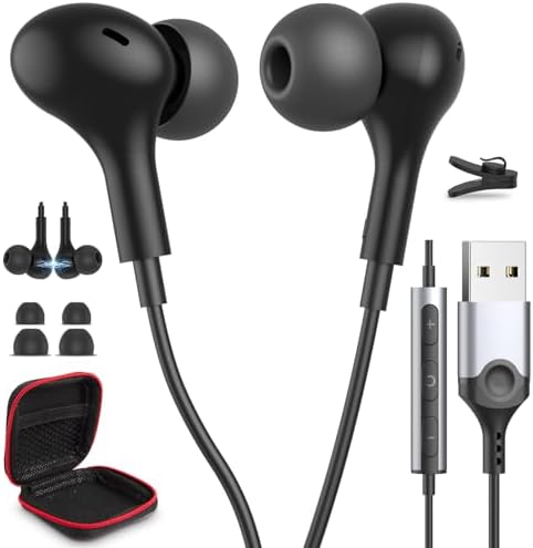 Enhance Your Audio Clarity: Advanced USB Wired Earbuds with 7.5 FT Cord, Noise-Canceling Mic, and Magnetic Storage – Ideal for Zoom Calls, Gaming, and Mac Book Pro Connectivity – Comfort Meets Performance