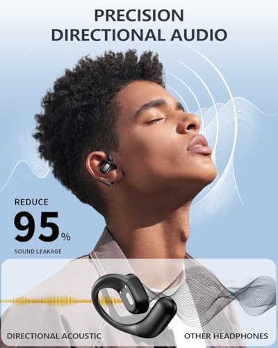 Kurdene Bluetooth 5.3 Open-Ear Sports Earbuds – Advanced Awareness-Enhancing Design with 60 Hours Playtime & Smart Charging Case – Ultra-Lightweight, Sweatproof Wireless Earphones for Active Lifestyles in Sleek Black Finish