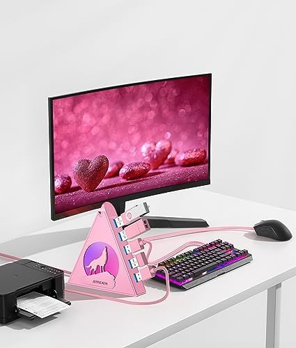 Elevate Your Connectivity Game with the Joy Reken 7-Port USB 3.0 Hub – High-Speed Data Transfer, Vertical Design with RGB Lighting, Ideal for PC, Mac, Laptop, PS5, Xbox, and More – 5 Gbps Performance with 2 FT Extension Cable for Optimal Placement and Style