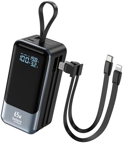Ultimate Fast Charging Power Bank 18400 m Ah 65 W – Portable Laptop Charger with Built-in USB-C & Lightning Cables, LED Display, Ideal Travel Battery Pack for i Phone 16/15/14/13/12, Mac Book & Samsung – Unmatched Compatibility & Efficiency