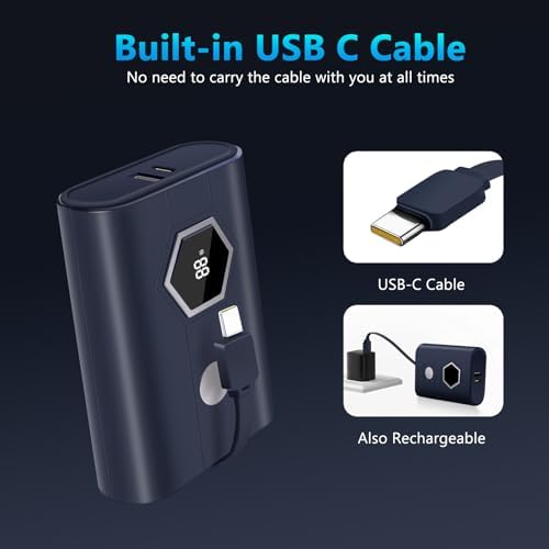 Miady 30 W Fast Charging Power Bank – 20,000 m Ah Portable Charger with Integrated USB-C Cable and LED Battery Indicator for i Phone 16/15/14/13, Galaxy, Android, and i Pad – Ultimate On-the-Go Power Solution for All Your Devices