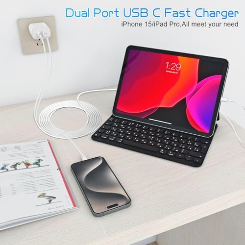 Ultra-Fast Dual Port USB-C i Phone Charger with 10 FT Quick Lightning Cables – High-Efficiency Charging Block for i Phone 14 Pro Max, 13 Pro, 12, 11, XS, XR, 8, SE – Ideal for Home and Travel, 2-Pack for Maximum Convenience and Speed