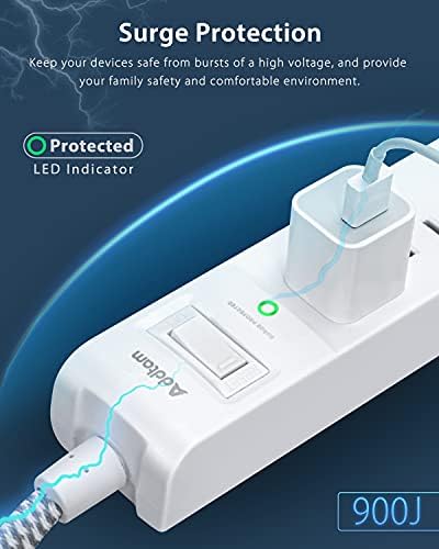 6 Ft Surge Protector Power Strip with 5 AC Outlets & 2 USB-C Ports – Space-Saving Flat Extension Cord for College Dorms & Home Office – Reliable Desktop Charging Station in Sleek White Design – Enhanced Surge Protection for Optimal Device Safety