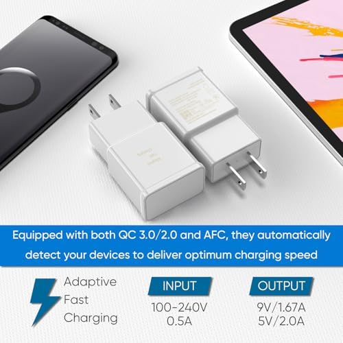 Premium Adaptive Fast Charging Block USB Wall Charger – Efficient Quick Charge Adapter for Samsung Galaxy S25/S24/S23/S22/S21/S20/S10/S9/S8/S7/Note 10 (4-Pack, White) – Maximize Charging Speed & Compatibility for Seamless Device Performance