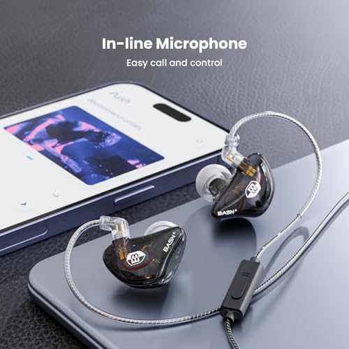 BASN Bsinger Professional Dual Driver In-Ear Monitor Headphones – Hi-Fi Sound Quality Earbuds with Built-in Mic for Musicians and Drummers (Black, 2-Pin) – Superior Comfort and Durability for Live Performances
