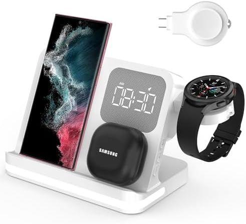 Revolutionary 5-in-1 Wireless Charging Station with Digital Clock, Night Light, and Temperature Display – 15 W Fast Charge for Qi Phones, Smartwatches & TWS Earbuds – Enhanced Safety Features and Space-Saving Design for Home or Travel