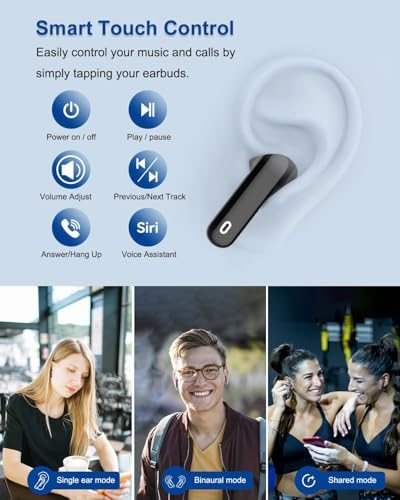 Azoss Bluetooth 5.3 Clip-On Wireless Earbuds – Advanced Active Noise Cancelling for Superior Sound Clarity, 48-Hour Battery Life, IPX7 Waterproof, Hands-Free Microphone for Seamless Communication – Ideal for Fitness, Commuting, and Leisure Activities
