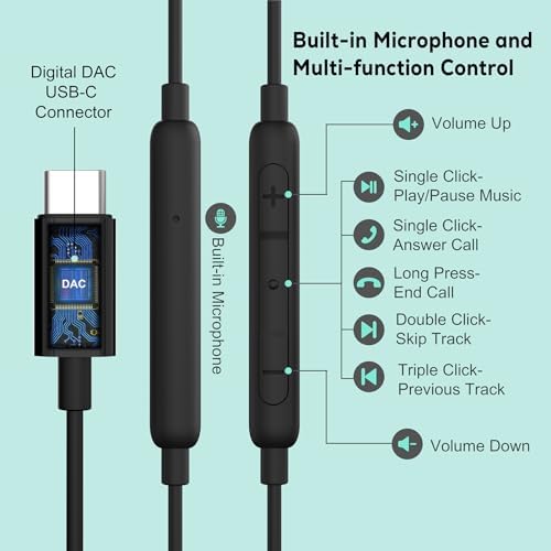 USB C Wired Earbuds with HD Microphone – Premium Noise-Isolating In-Ear Headphones for i Phone 16/15 Pro Max & Samsung Galaxy Devices – Exceptional Sound Quality & Integrated Volume Control – Lightweight, Portable Design for Music & Calls – Enhanced Compatibility with Galaxy Z Flip 5, Pixel 8, and More