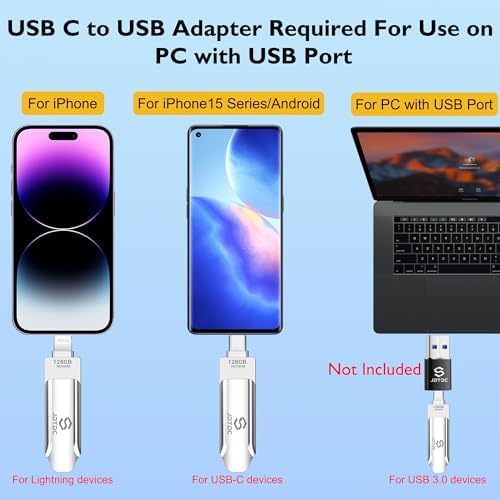JSL JDTDC 256 GB Apple MFi Certified Photo Storage Stick – High-Speed Dual Connector USB-C & Lightning Drive for i Phone, i Pad, and Android – Ultimate External Backup Solution for Effortless Data Management and Memory Organization
