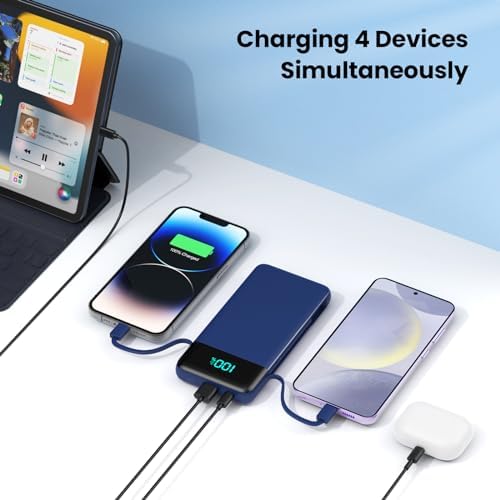 Upgrade Your Charging Experience: 13800 m Ah Portable Power Bank with Built-in Cables and Wall Plug – Fast Charging USB-C Battery Pack for i Phone 16/15/14, Samsung & Android Devices – Ultimate Travel Companion with 4 Outputs for Simultaneous Device Charging