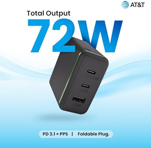 AT&T 40 W USB-C Fast Charging Wall Adapter – Ultimate Travel Companion with Foldable Prongs for i Phone, i Pad, Samsung Galaxy, Google Pixel & More – Universal Compatibility for Rapid Power Delivery Anytime, Anywhere