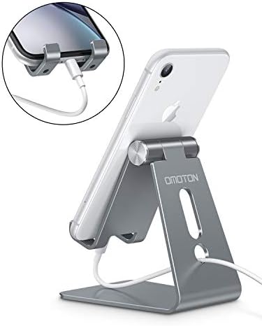 OMOTON Adjustable Cell Phone Stand, C2 Aluminum Desktop Phone Holder Dock Compatible with iPhone 15 14 13 Xs XR 8 Plus 7 6, Samsung Galaxy, Google Pixel, Android Phones – Enhanced Compatibility and Speed