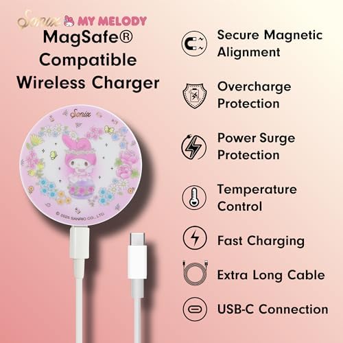 Sonix x Sanrio Hello Kitty & Care Bears Magnetic Mag Safe Charger for i Phone 12-16 Series | 6.5 ft USB-C Fast Wireless Charging Cable | Stylish, Playful, and Efficient Power Solution for Your Device