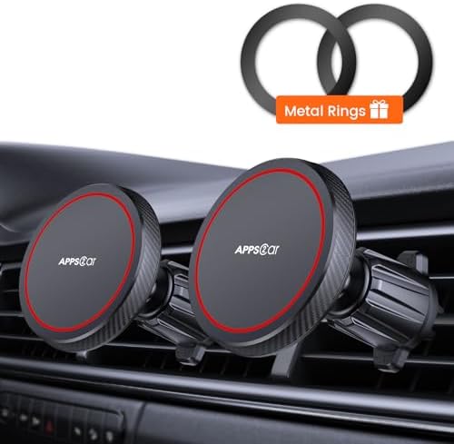 Upgrade Your Driving Experience with the APPS2 2-Pack Magnetic Phone Car Mount – Enhanced Air Vent Holder for i Phone & Galaxy Devices, Featuring 6 Ultra-Strong Magnets and Adjustable Secure Fit for All Vehicle Types – Perfect for Hands-Free Navigation and Communication