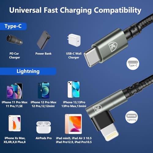 Elevate Your Charging Experience: 10 ft MFi Certified i Phone Charger Cable 3-Pack with 90-Degree Connector – Fast Charging & Durable Nylon Braided Design for i Phone 14/13/12/11/Pro/Max/Mini/X/Plus/8/7/6/Plus – Perfect for Home, Office, and Travel Use – Enhanced Compatibility and Comfort