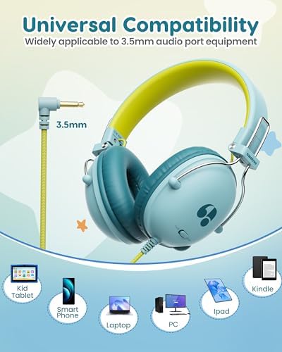 Safeguard Your Child’s Hearing with Durable Wired Headphones Featuring Volume Limiting Technology – Comfortable On-Ear Fit for Extended Use in School, Travel, and Entertainment – Enhanced Stereo Sound with 3.5 mm Compatibility – Available in Eye-Catching Blue and Red for Boys and Girls